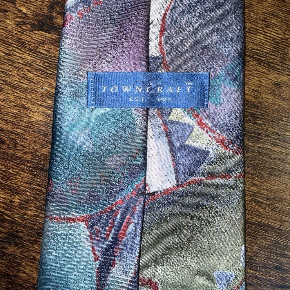 Vintage 90's Towncraft Abstract Necktie Mens Blue Purple Geometric Polyester - Picture 3 of 6